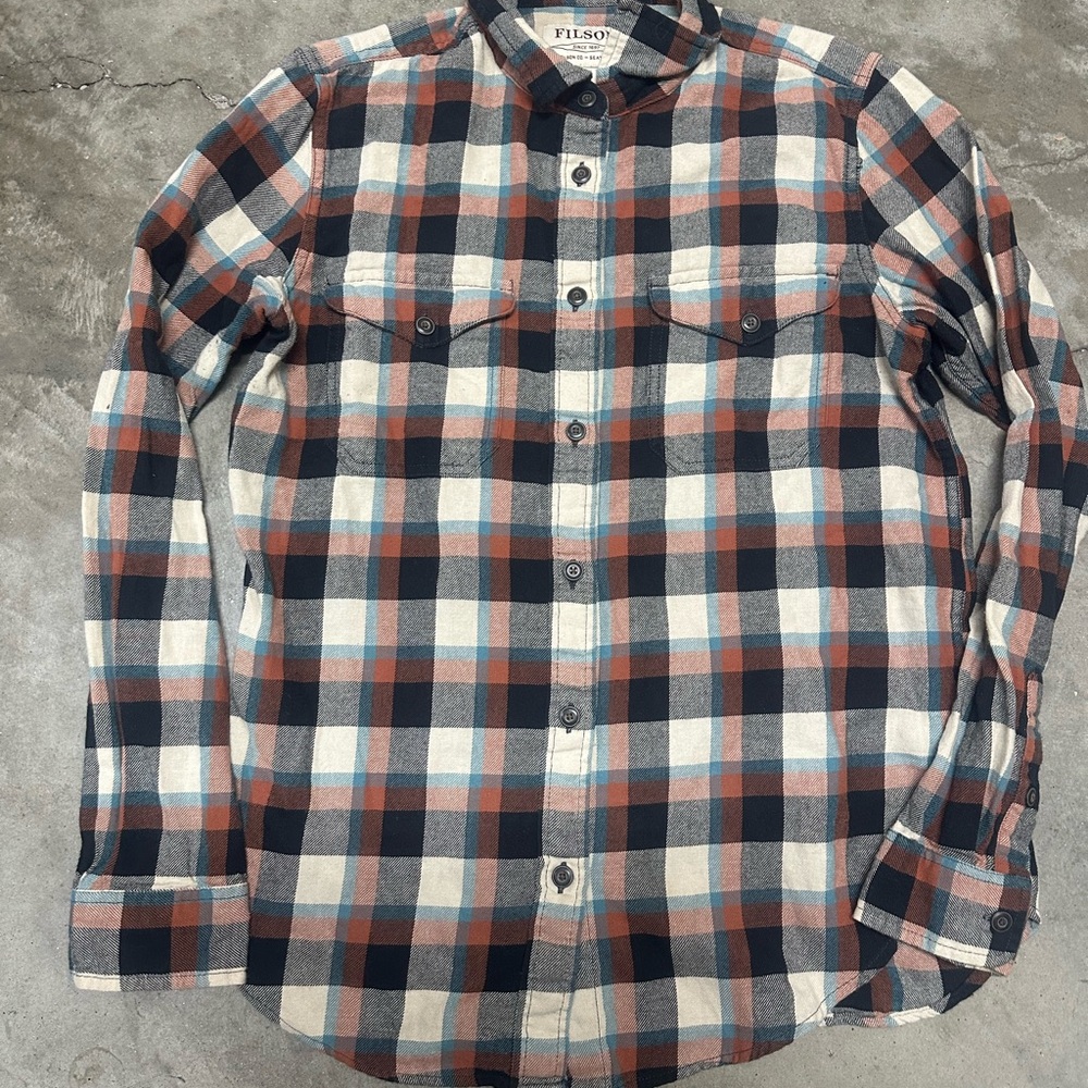 Filson Scout Shirt Womens Size Medium Plaid Black Red White Blue Long Sleeve